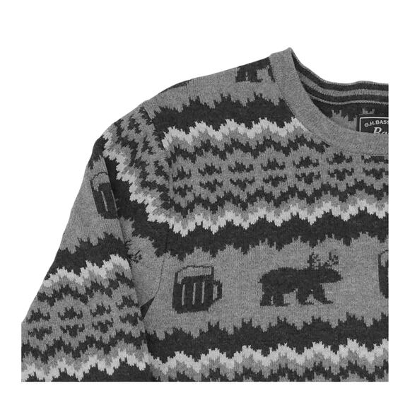 GH Bass Sweater Mens Small Crewneck Pullover Moose Beer Mug Wool Blend Novelty - Picture 2 of 11